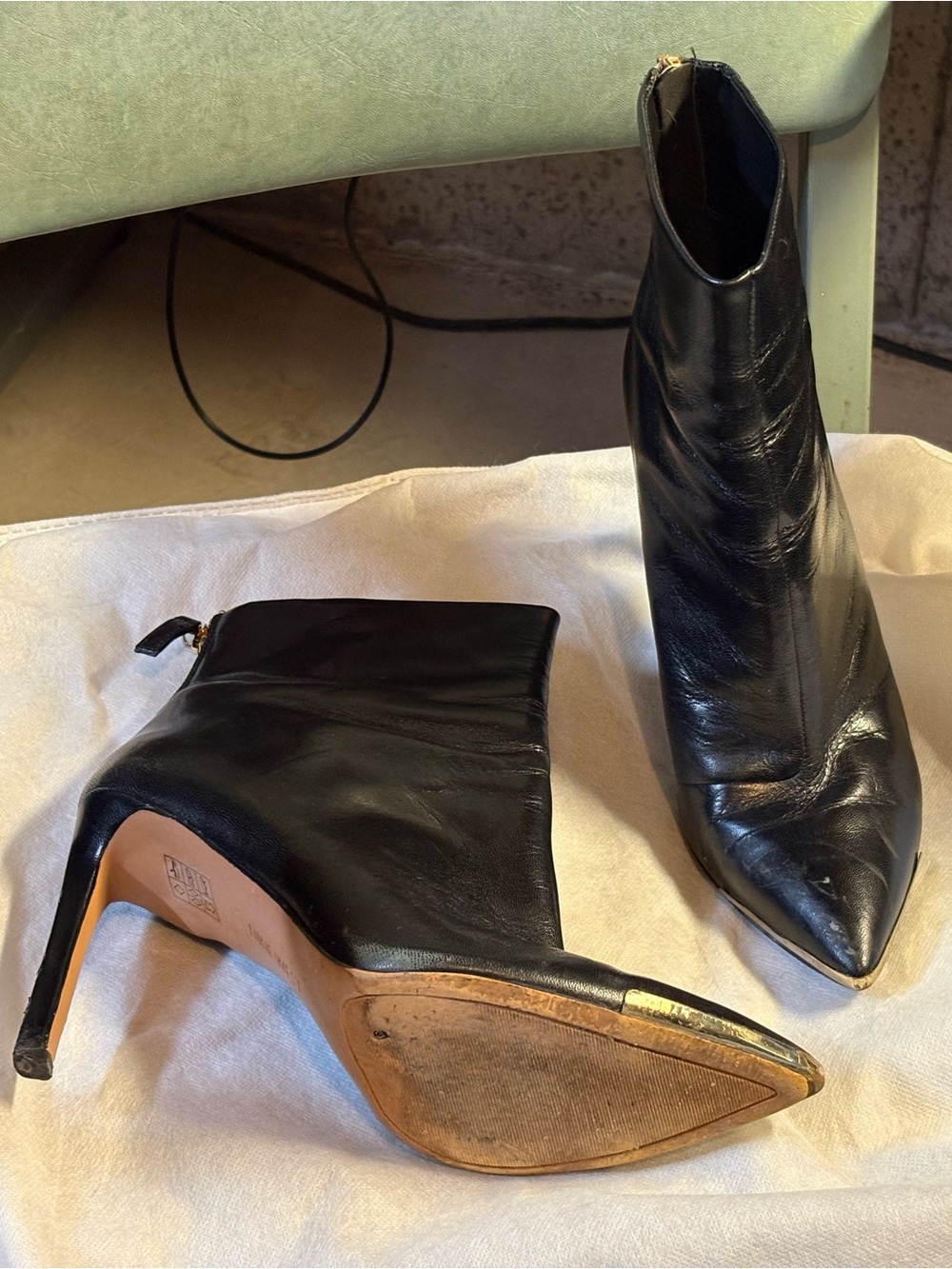 Nine West Black Leather Pointed Toe Stiletto Ankle Boots